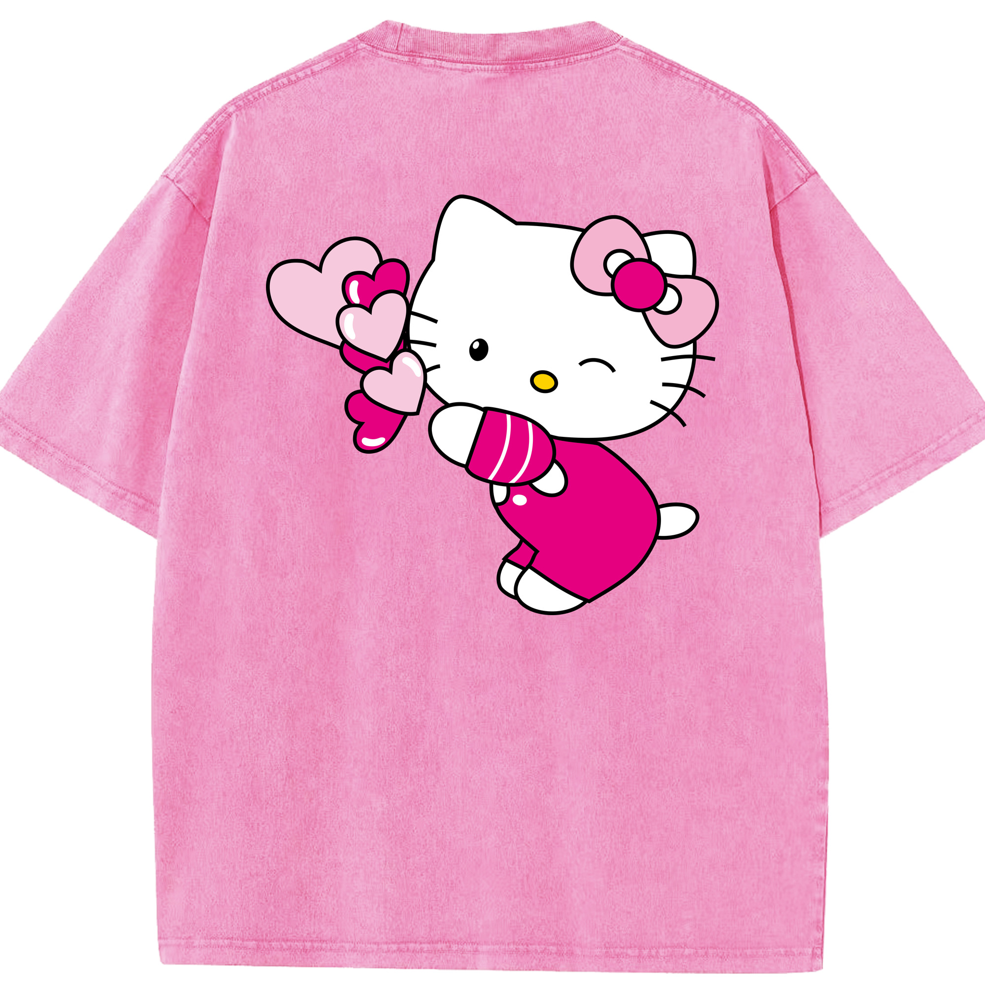 （画像用） Hello Kitty ハローキティ 綿100% ヴィンテージ風 半袖Tシャツ（背面プリント）